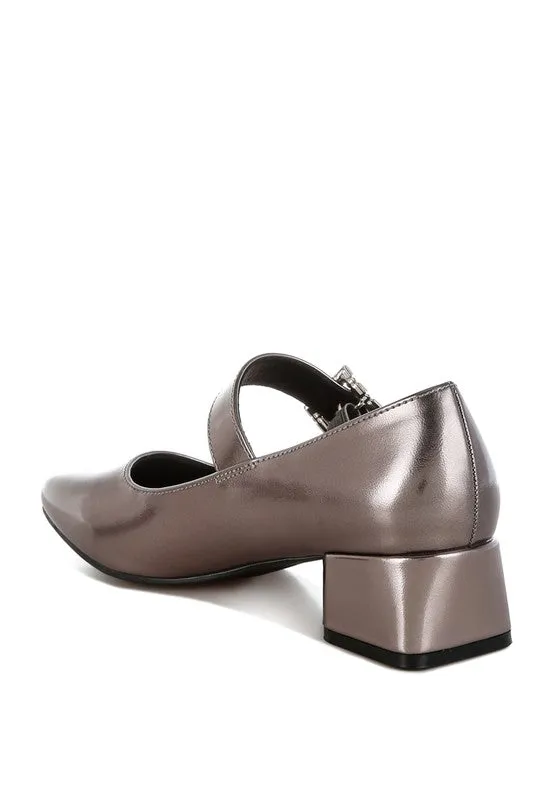 Abeba Diamante Brooch Metallic Square Toe Mary Jane Pumps
