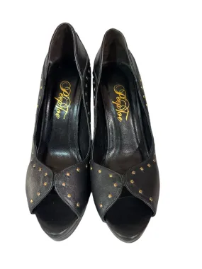 Black Leather Stud Pumps