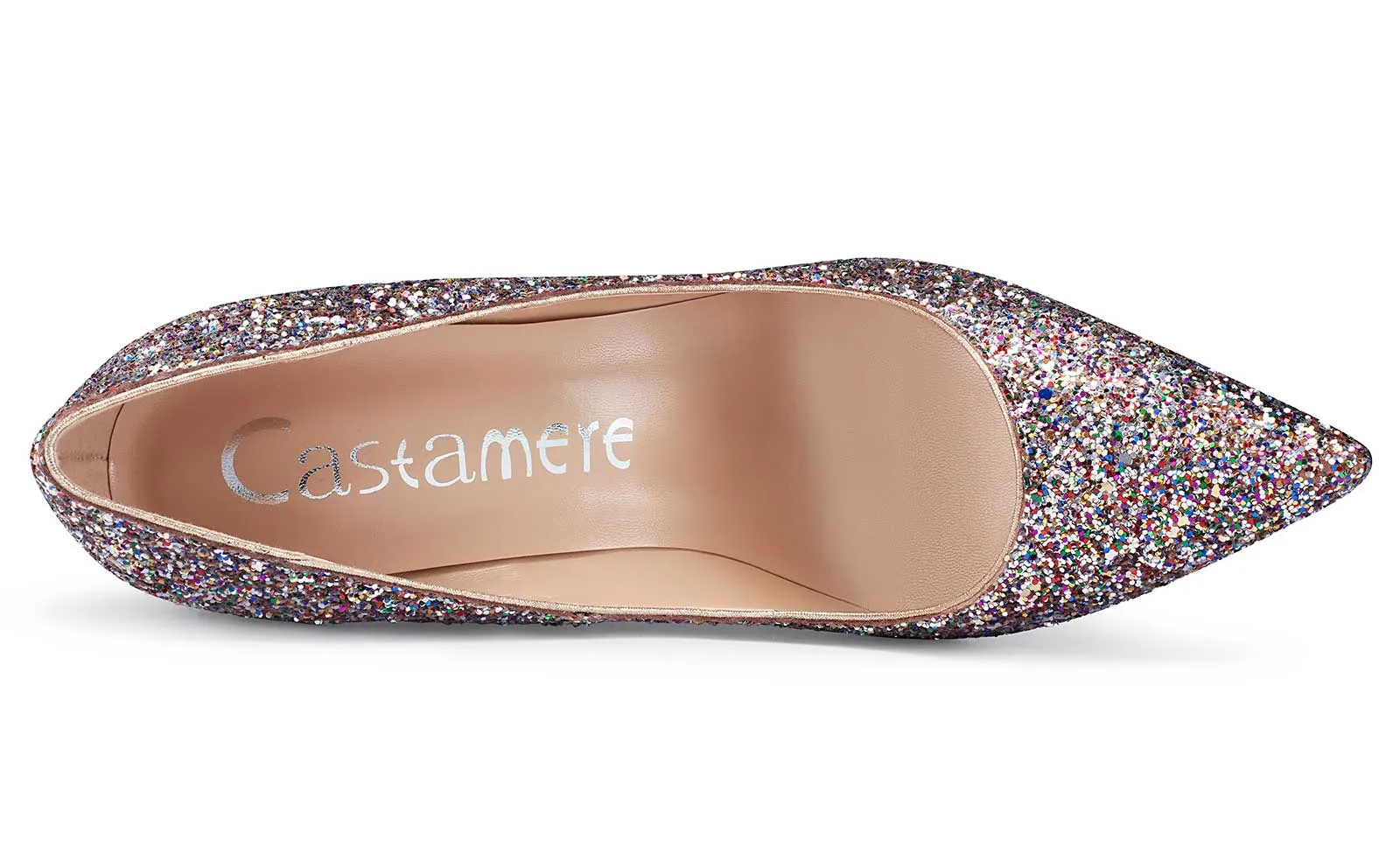 CASTAMERE Womens High Heel Pointed Toe Slip-on Fashion Glitter Pumps 8CM