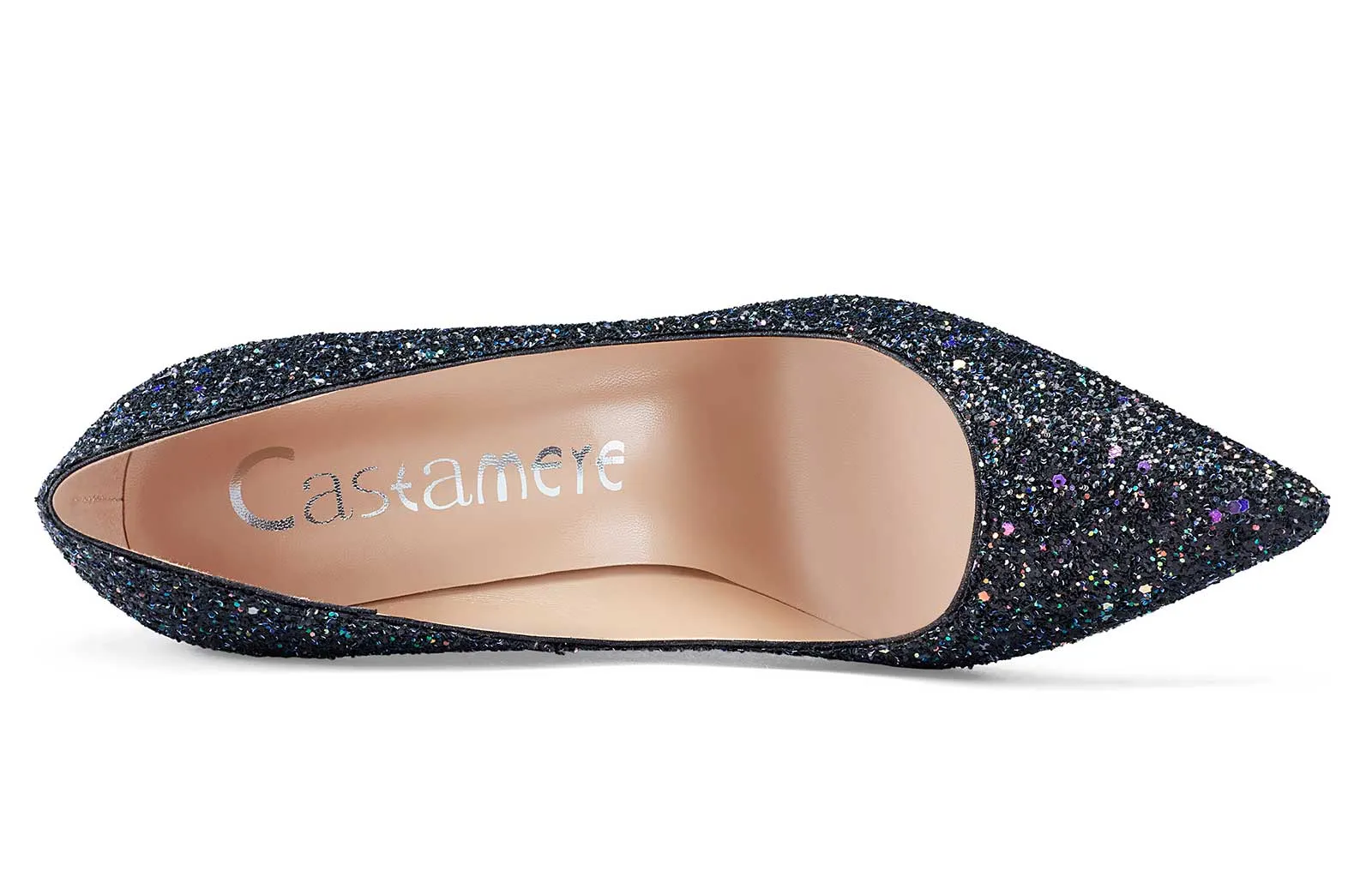 CASTAMERE Womens High Heel Pointed Toe Slip-on Fashion Glitter Pumps 8CM