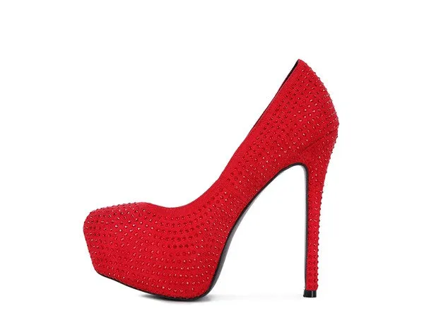Diamante Faux Suede high Heeled Pumps