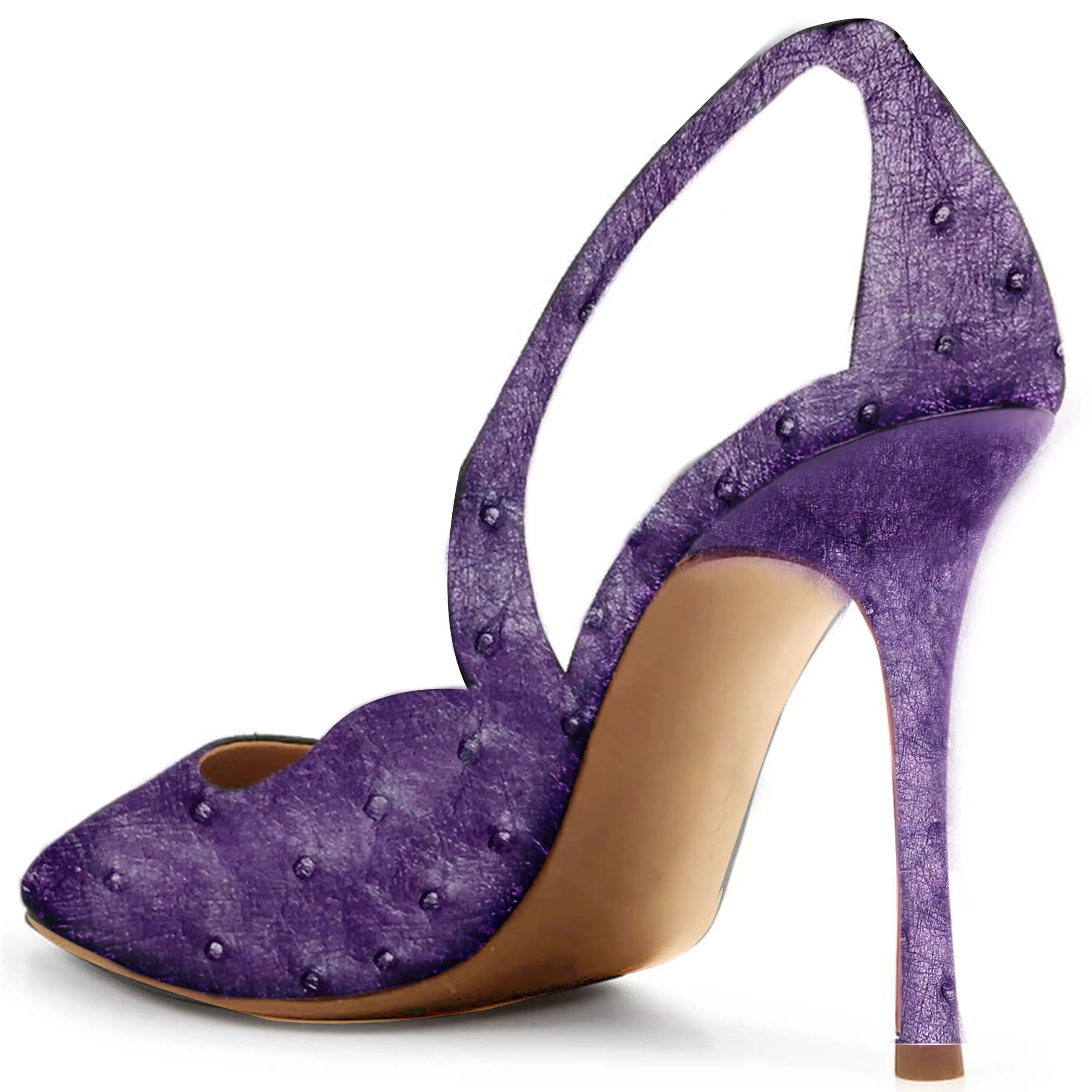 Kara Zini Handmade Ostrich Leather Women's Purple Pumps