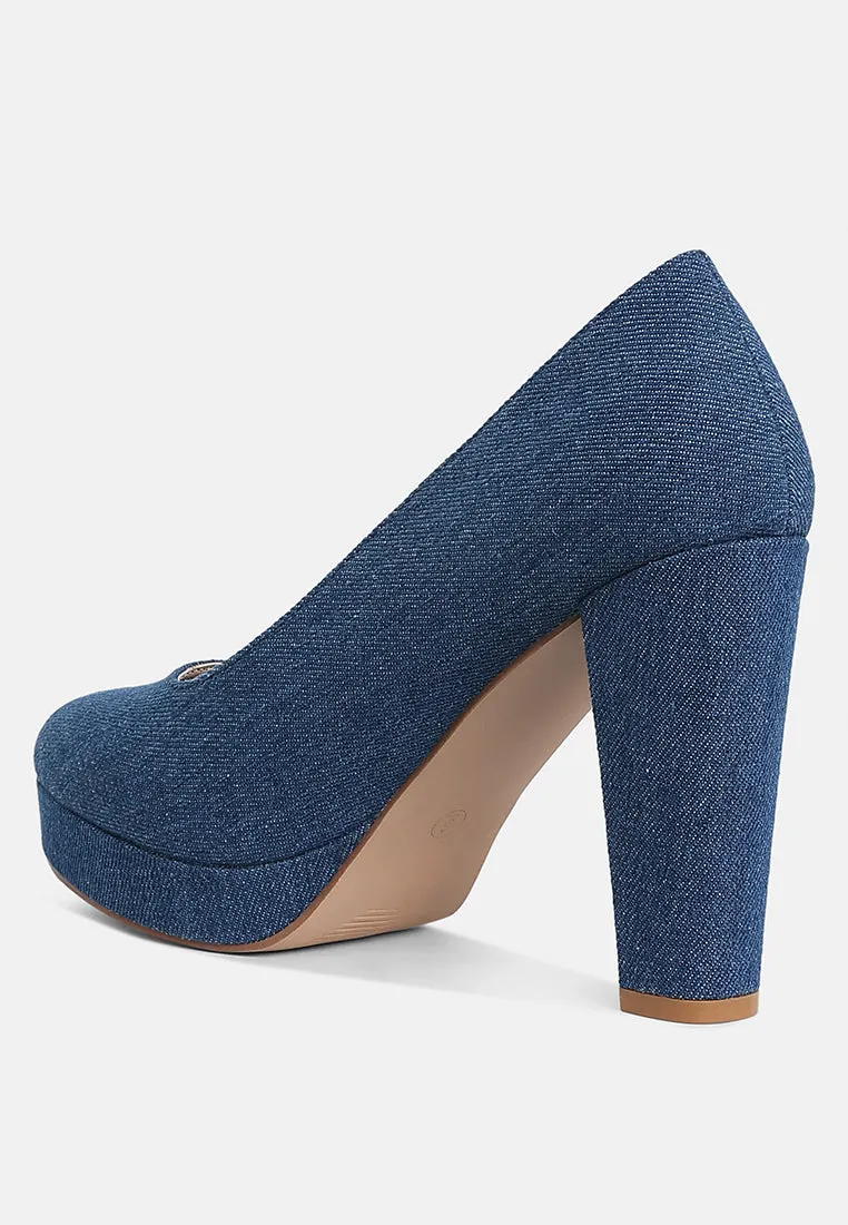 Kostur Denim Block Heel Pumps