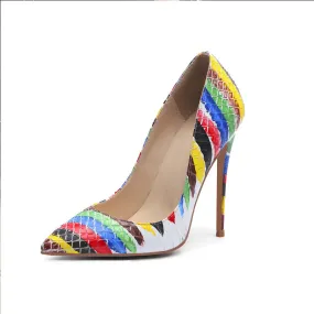 Leather Color Block Pointed Toe Stiletto Heel Pumps