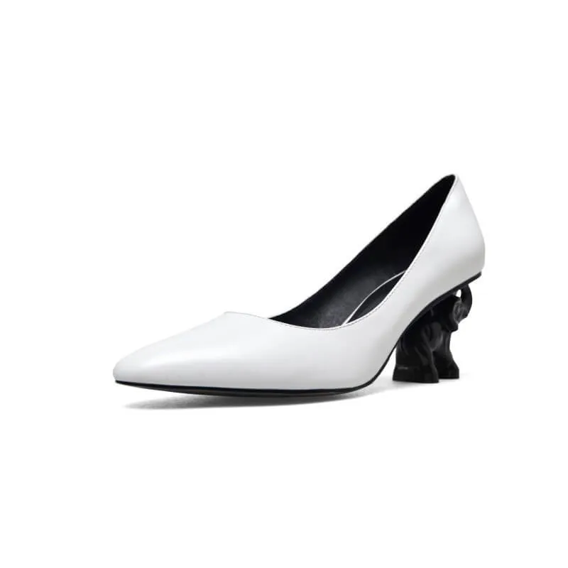 Leather Slip On Plain Special Shaped Heel Pumps