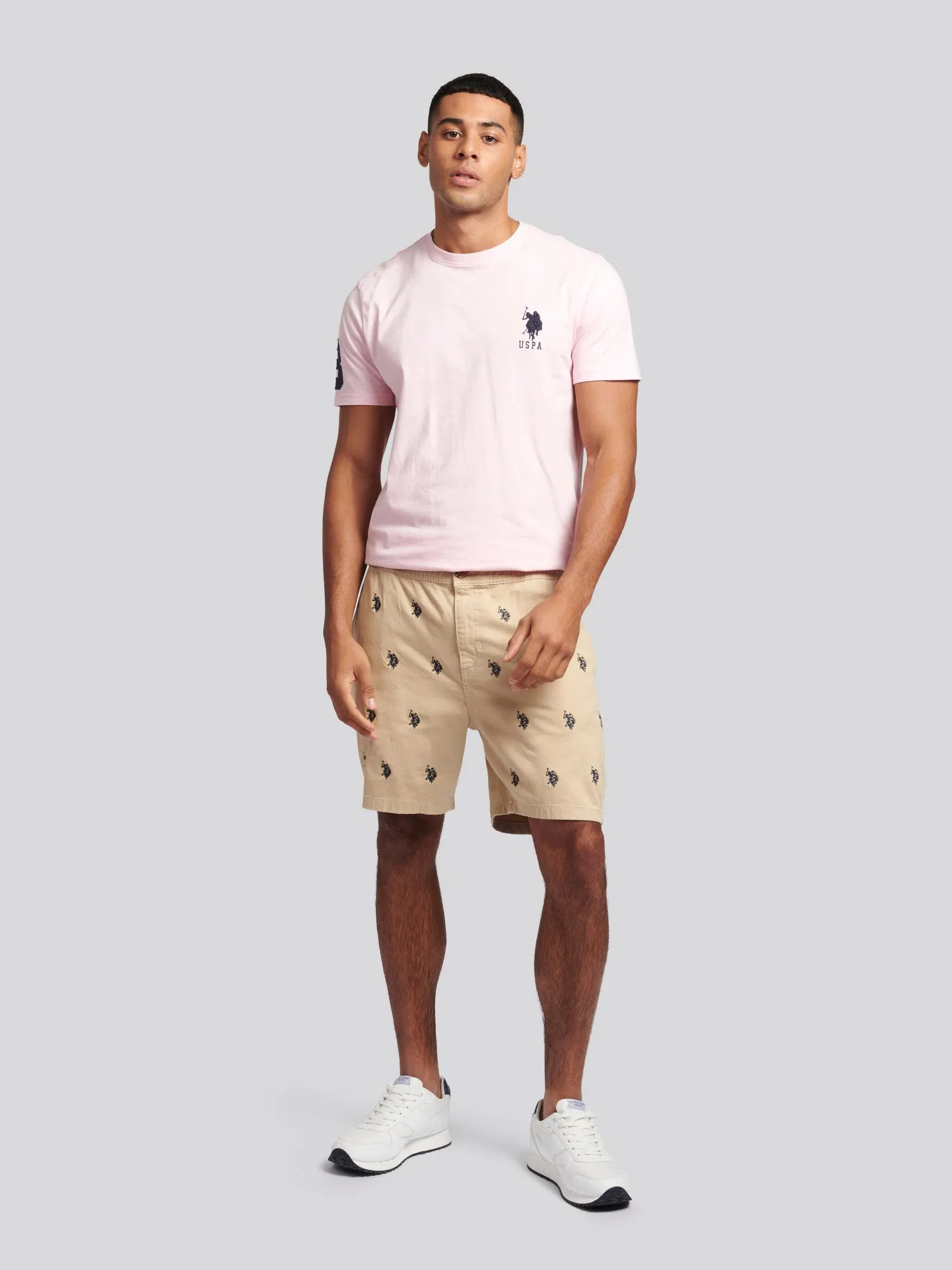 Mens Double Horsemen Print Shorts in Safari