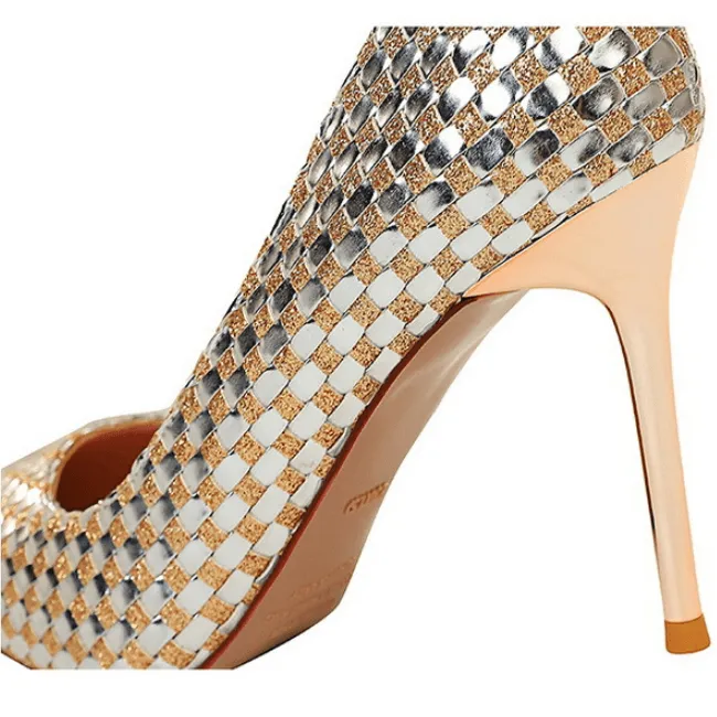 Party Sequin Point Toe Slip On Stiletto Heel Pumps