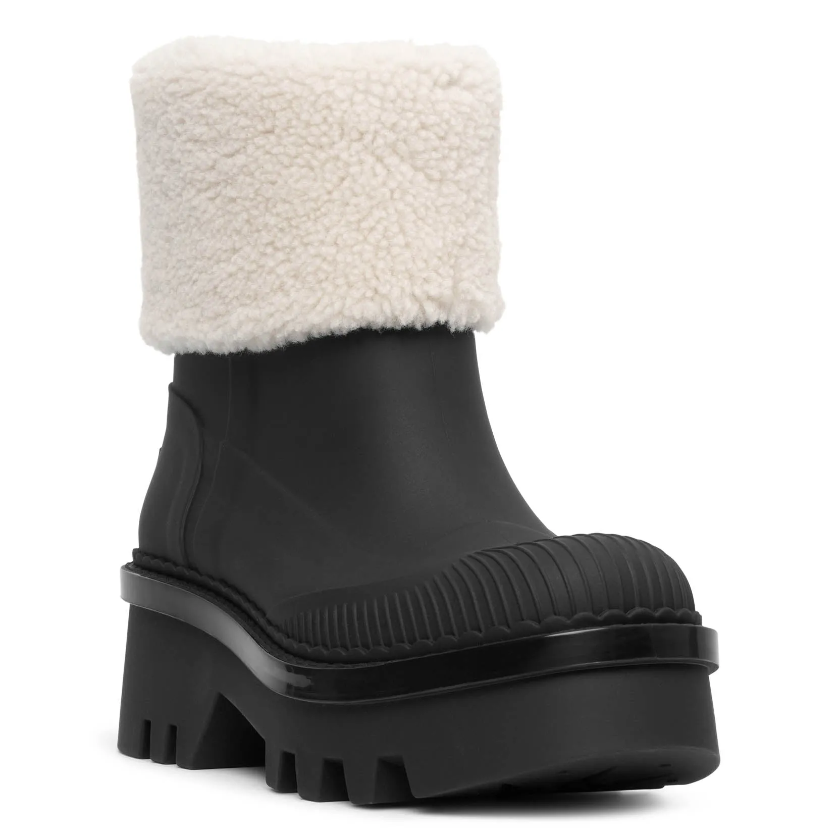 Raina black fur rain boots