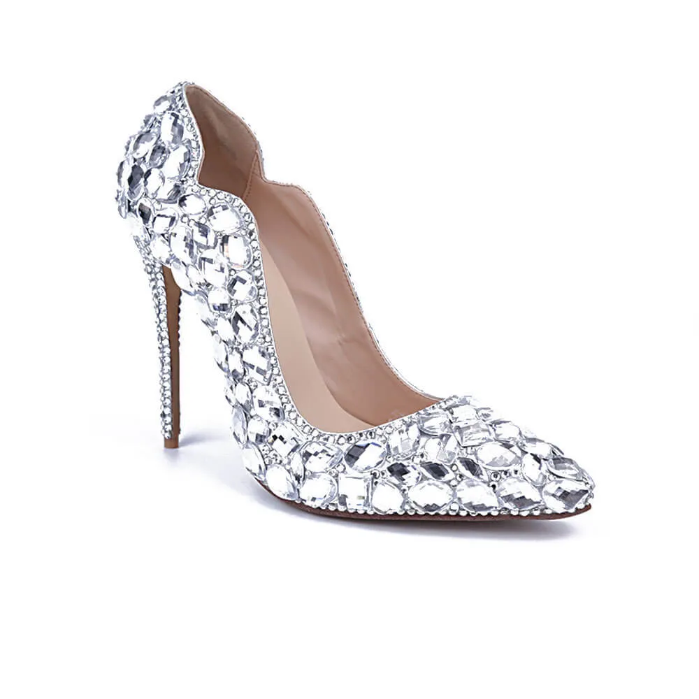 Silver Wedding Ankle Stiletto Heel Microfiber Pumps